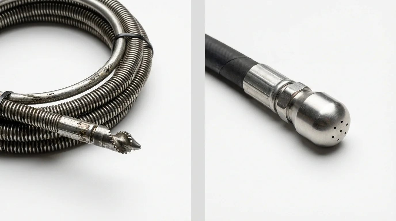 Drain snake cable and hydro jetting nozzle used for drain cleaning in Salem, UT