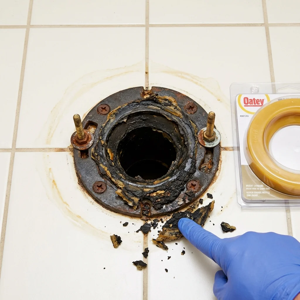Failed wax ring showing water seepage at the base of a toilet in a Salem, UT home