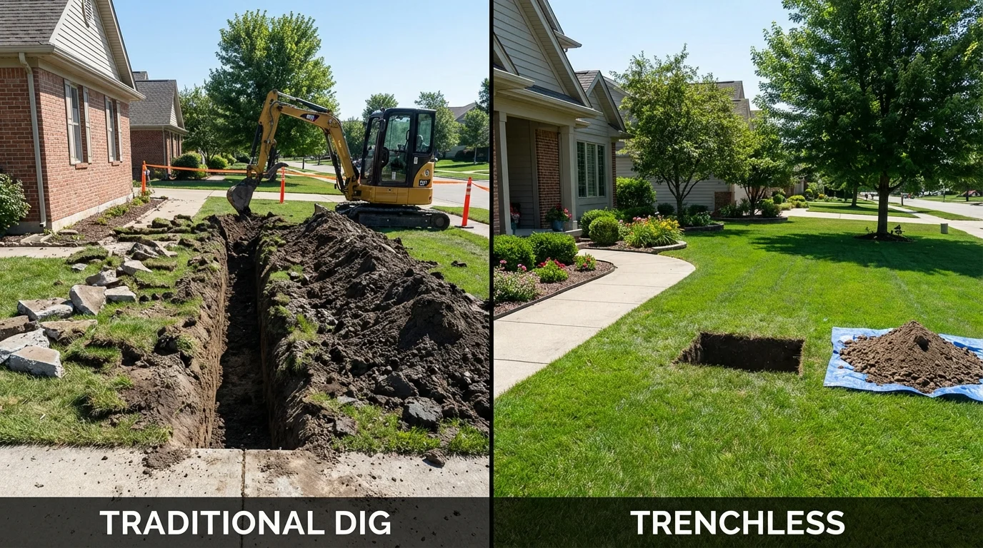 Trenchless sewer repair with minimal yard damage versus traditional excavation in Salem, UT